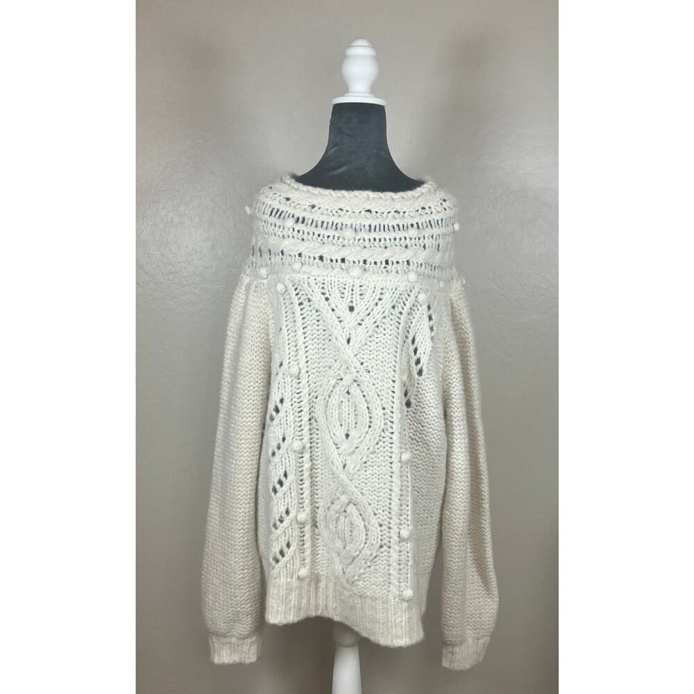 J.Crew Alpaca Wool Blend Sweater Womens Pom Knit Crochet Soft Oversized Twee LG